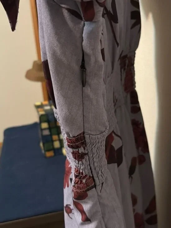 eShakti women's Sz 10 flower print smock waist dress pockets shoulder ties NWOT - Picture 5 of 11